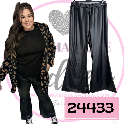 Pantalón Campana Polipiel Talla Grande- 24433 – Negro